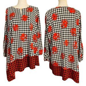 Anne Klein Asymmetrical Blouse Floral Houndstooth Size 2X Tunic